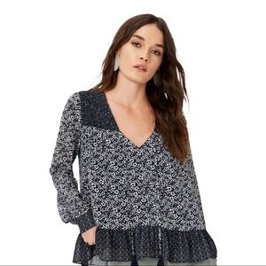 Tularosa Harrison Boho Navy & White Tassel Tie Printed Top